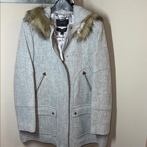 🆕J Crew Wool Nello Gori Italian Stadium Cloth Faux Fur Hooded Full Zip Jacket